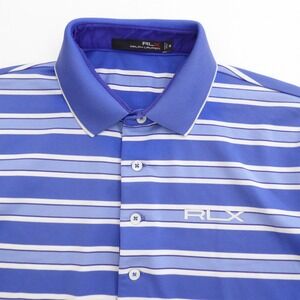 RLX Ralph Lauren Mens Polo Shirt Blue Striped Short Sleeve Golf Top Size Medium